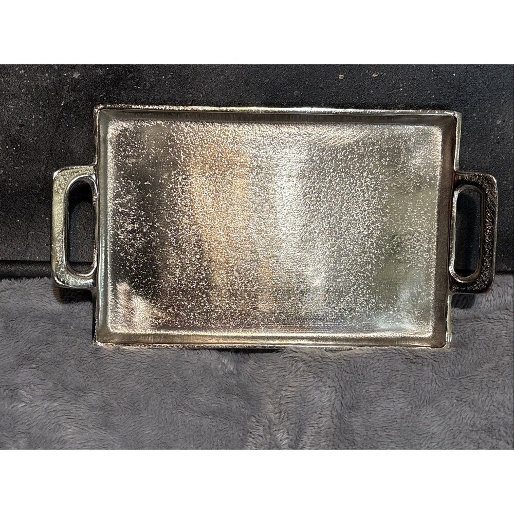 Ashland Silver Color Metal Holiday 100% Aluminum Serving Tray 14 x 8 w/Handles